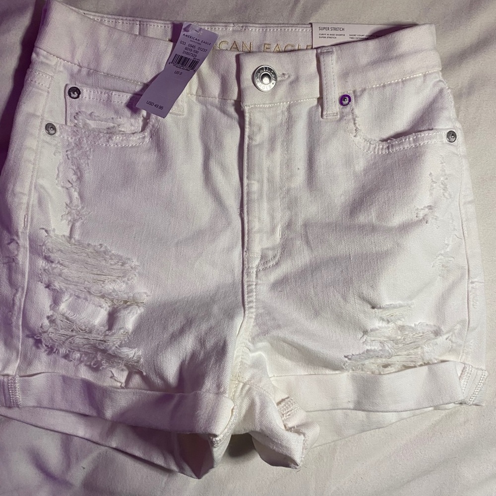 nwt american eagle curvy hi-rise shortie white 0